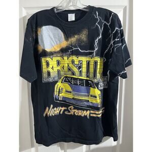 Vintage Bristol International Raceway Night Storm Shirt Sz XL Racing NASCAR AOP